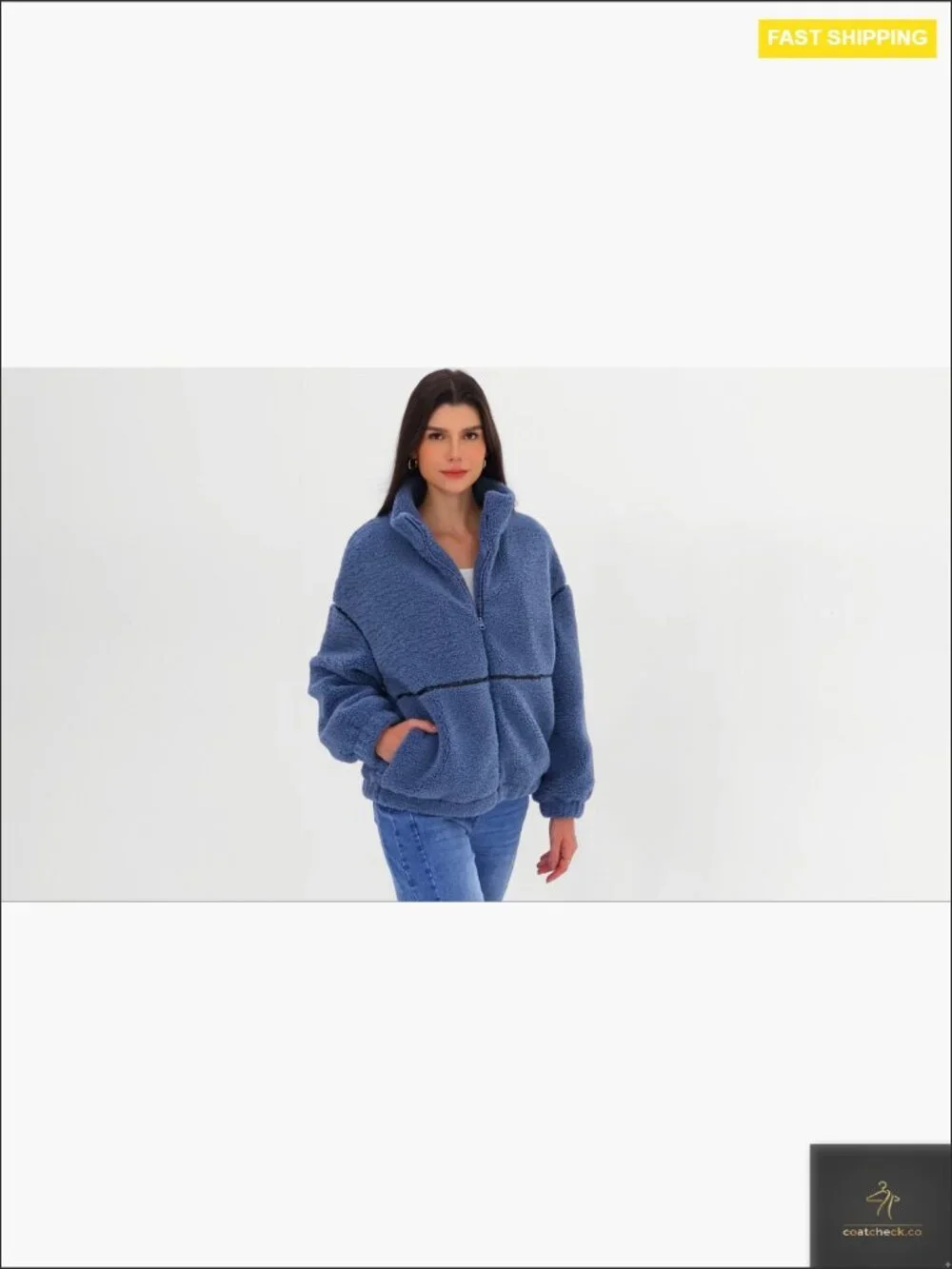 Oversized Faux Fur Zip Up Sherpa Jacket Winter Warm Fleece Jacket for Women